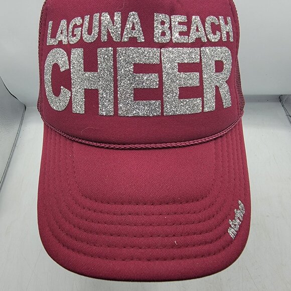 Laguna Beach Cheer Burgundy Trucker Hat Cap Glitter Letters Adjustable Casual - Picture 9 of 9